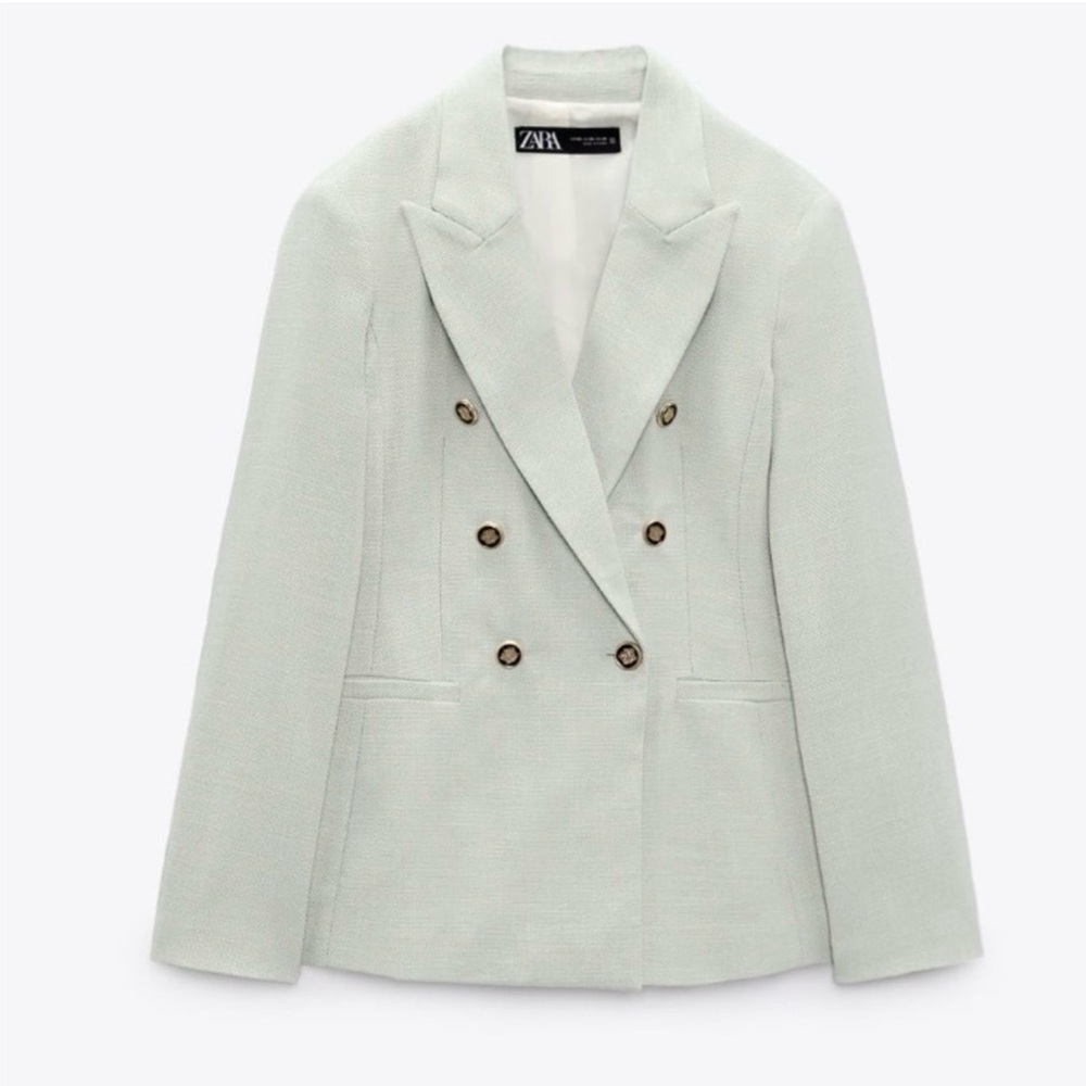 Zara Women's Mint Double-Breasted Blazer - Picture 1 of 13